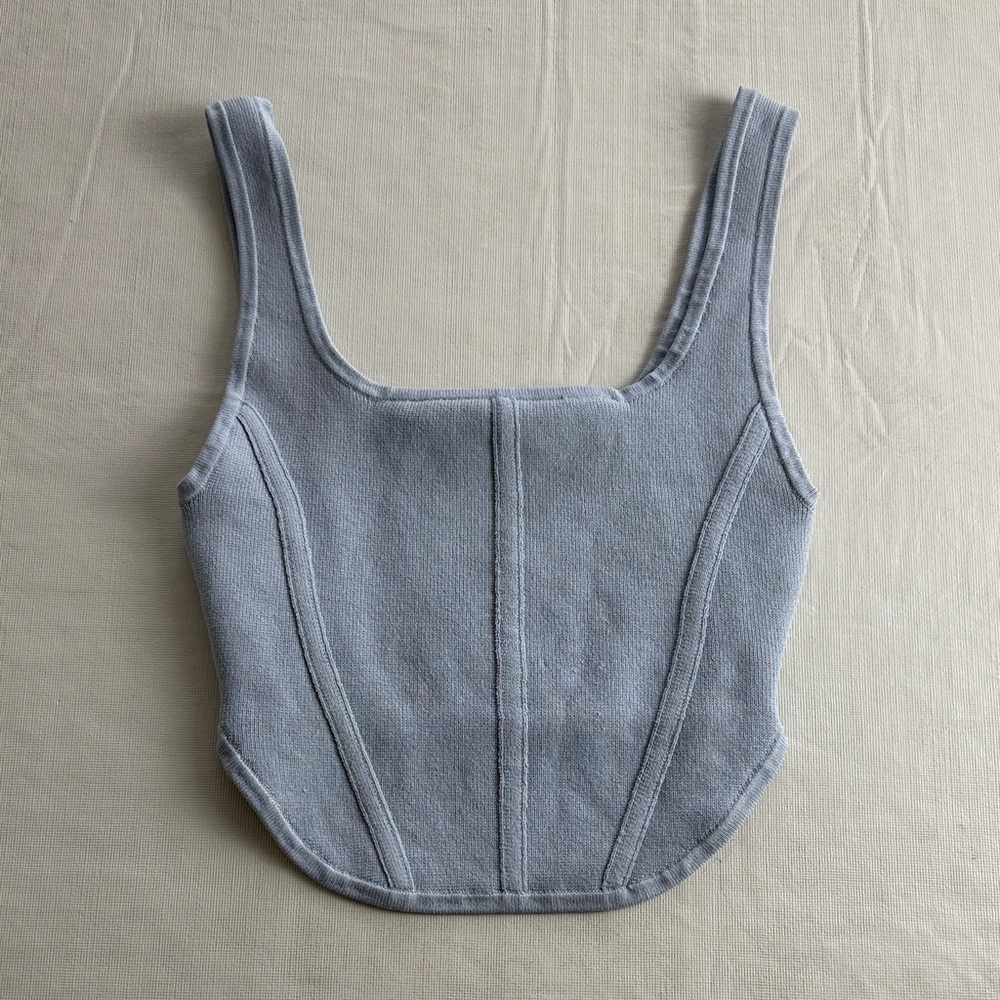 Aritizia Babaton Blue Gray Sculpt Knit Bustier Tank Cropped Size XS